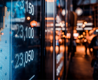 Abstract graphic showing stock ticker reflected in a window