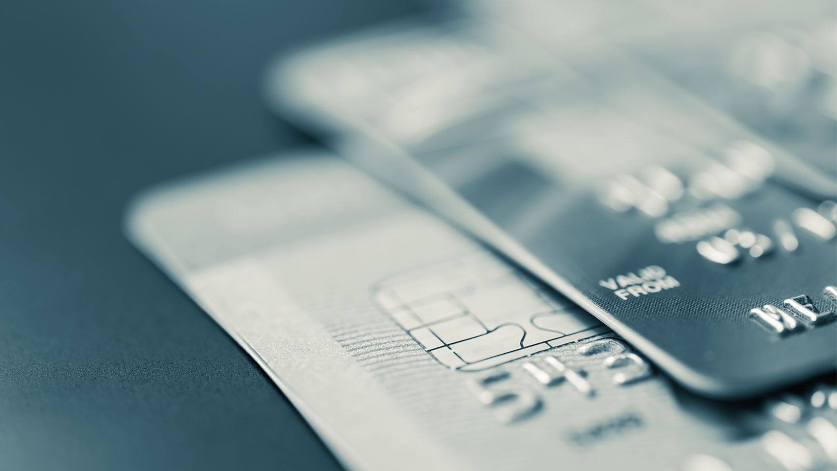 Closeup view of two credit cards stacked on each other