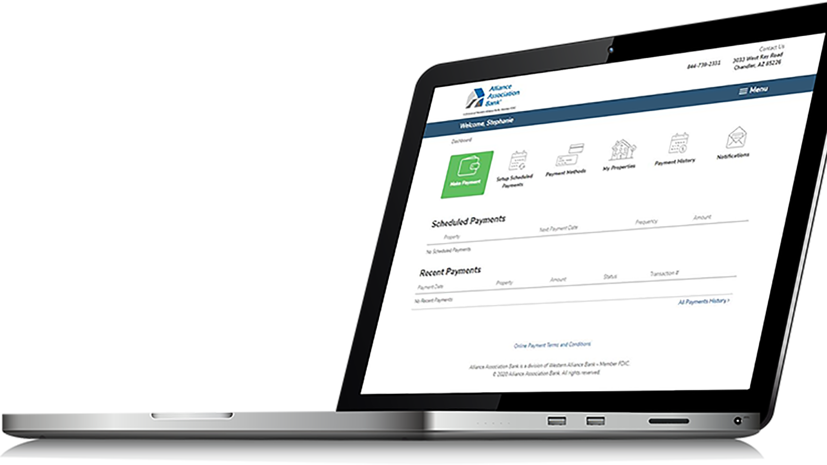 Image of a laptop with the Homeowner Portal displayed on the screen