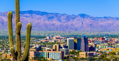 City view of Downtown Tucson with Catalina Mountains in the background