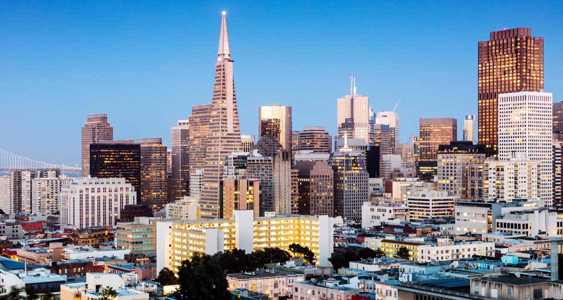 The city buildings of San Francisco on a sunny day