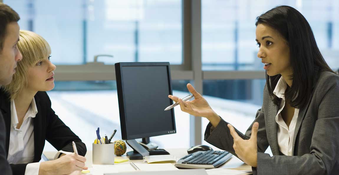 A business banker meeting with new clients