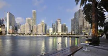 City skyline from the shore of a lake