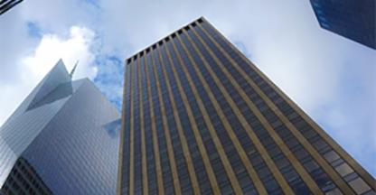 View of a skyscraper from the street