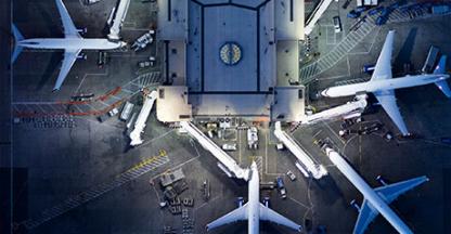 Overhead view of an airport terminal