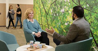 Kite Hill's Sue McDonald, CFO sitting in a chair during an interview