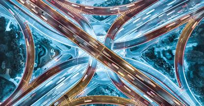 Overhead view of a freeway interchange