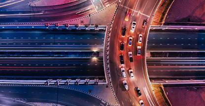 Overhead view of a freeway interchange