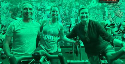 Three participants in the Spin4 Crohn's & Colitis fundraiser event