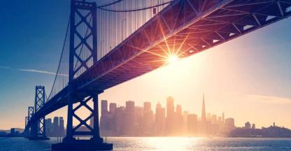 The Golden Gate Bridge at sunrise