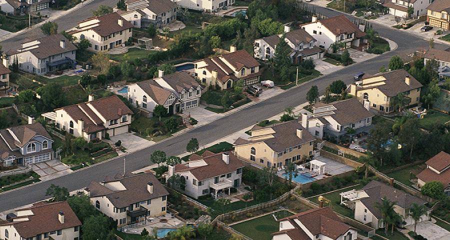 Birdseye view of homes in a subdivision