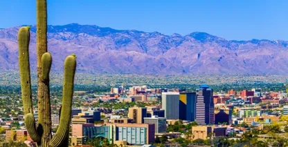 City view of Downtown Tucson with Catalina Mountains in the background