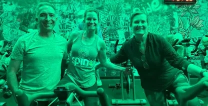Three participants in the Spin4 Crohn's & Colitis fundraiser event