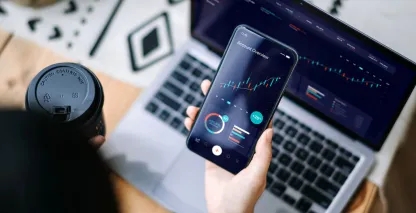 an entrepreneur looking at banking information on a mobile device