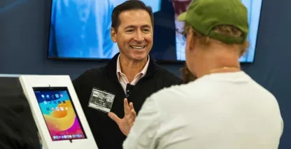 A banker meeting with a client at the Los Angeles Small Business Expo