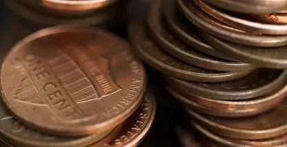 Stacks of copper pennies