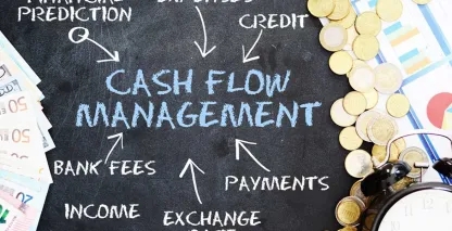 A chalkboard with the words "Cash Flow Management" written on it