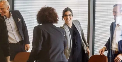 Lawyers meeting in a law firm board room