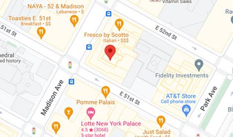 Map showing the location of Bridge Bank's New York City Branch