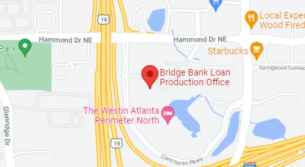 Map of Bridge Bank's Atlanta Loan Production Office