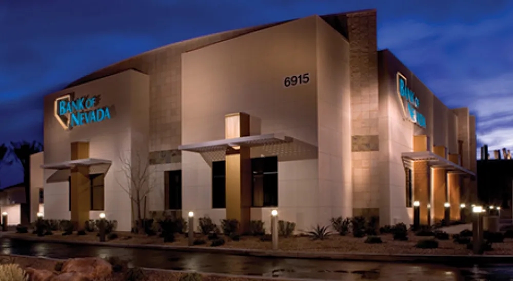View of the Aliante branch from the parking lot at night