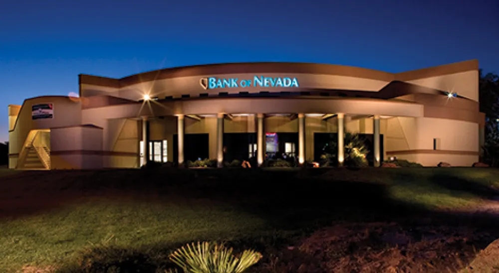 View of the Mesquite branch from the parking lot at night