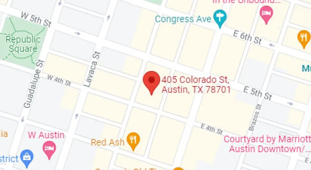 Map of Bridge Bank's Austin Loan Production Office