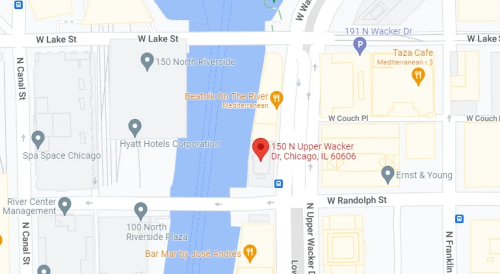 Map showing location of the Bridge Bank Loan Production Office in Chicago.