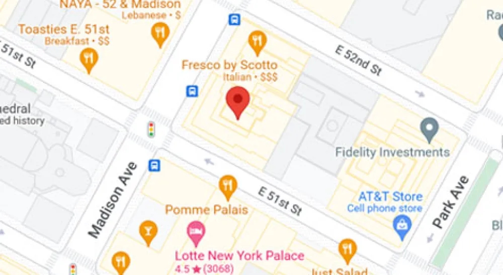 Map showing the location of Bridge Bank's New York City Branch