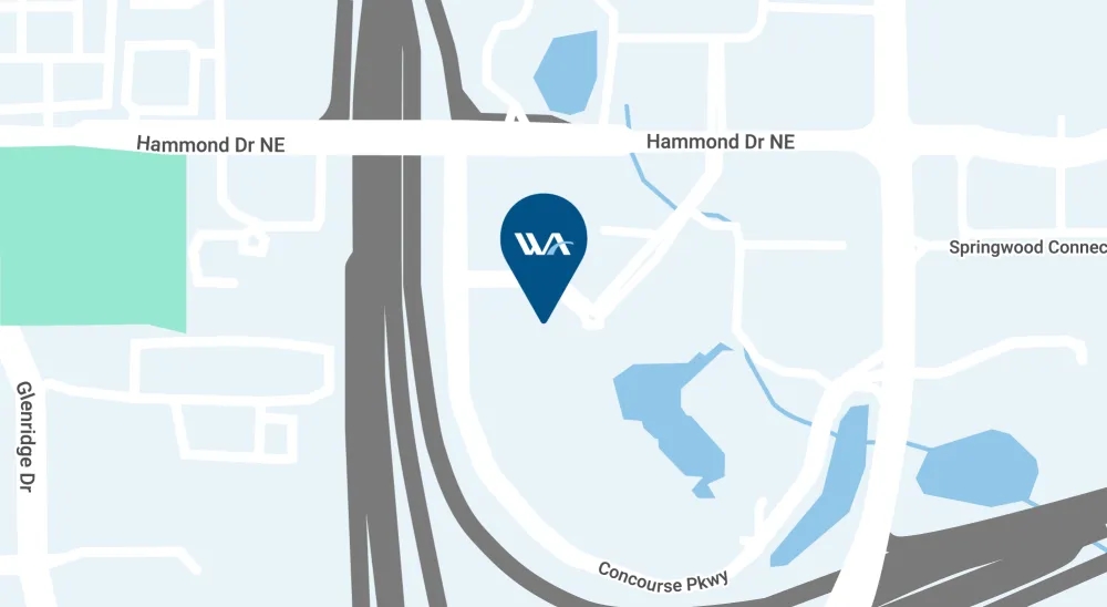 Map illustration showing the Atlanta branch off of Six Concourse Parkway.