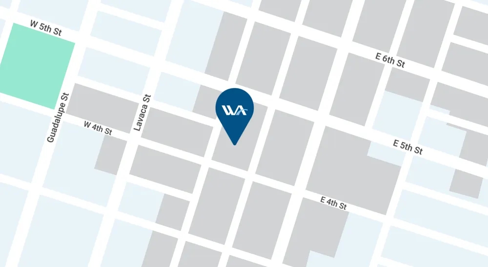 Map illustration showing the Austin branch off of Colorado Street.