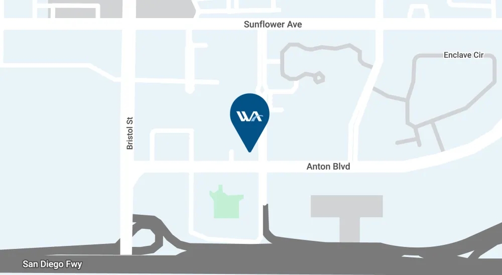 Map illustration showing the Costa Mesa branch off of Anton Boulevard.
