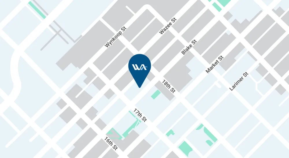 Map illustration showing the Denver branch off of Blake Street.