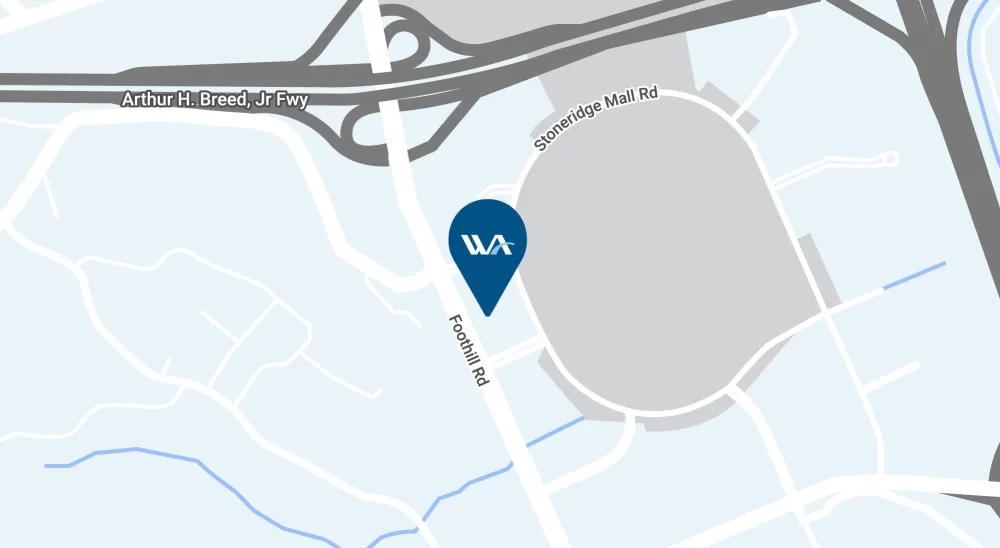 Map illustration showing the East Bay branch off of Stoneridge Mall Road.