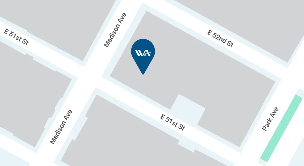 Map illustration showing the New York City branch off of Madison Avenue.