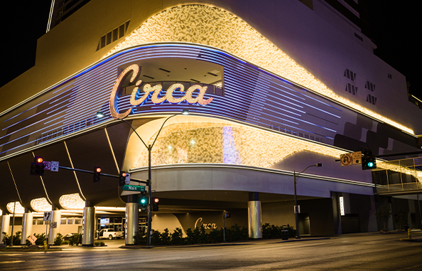 The front view of Circa Hotel & Casino in Downtown Las Vegas