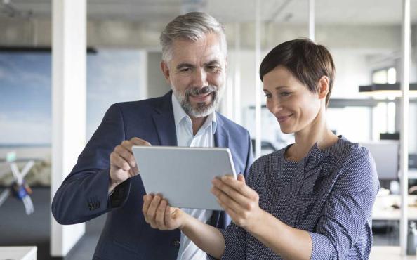 A relationship banker working with a new business banking client