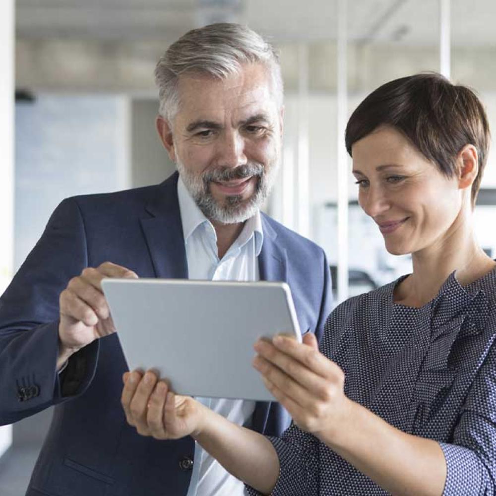 A relationship banker working with a new business banking client
