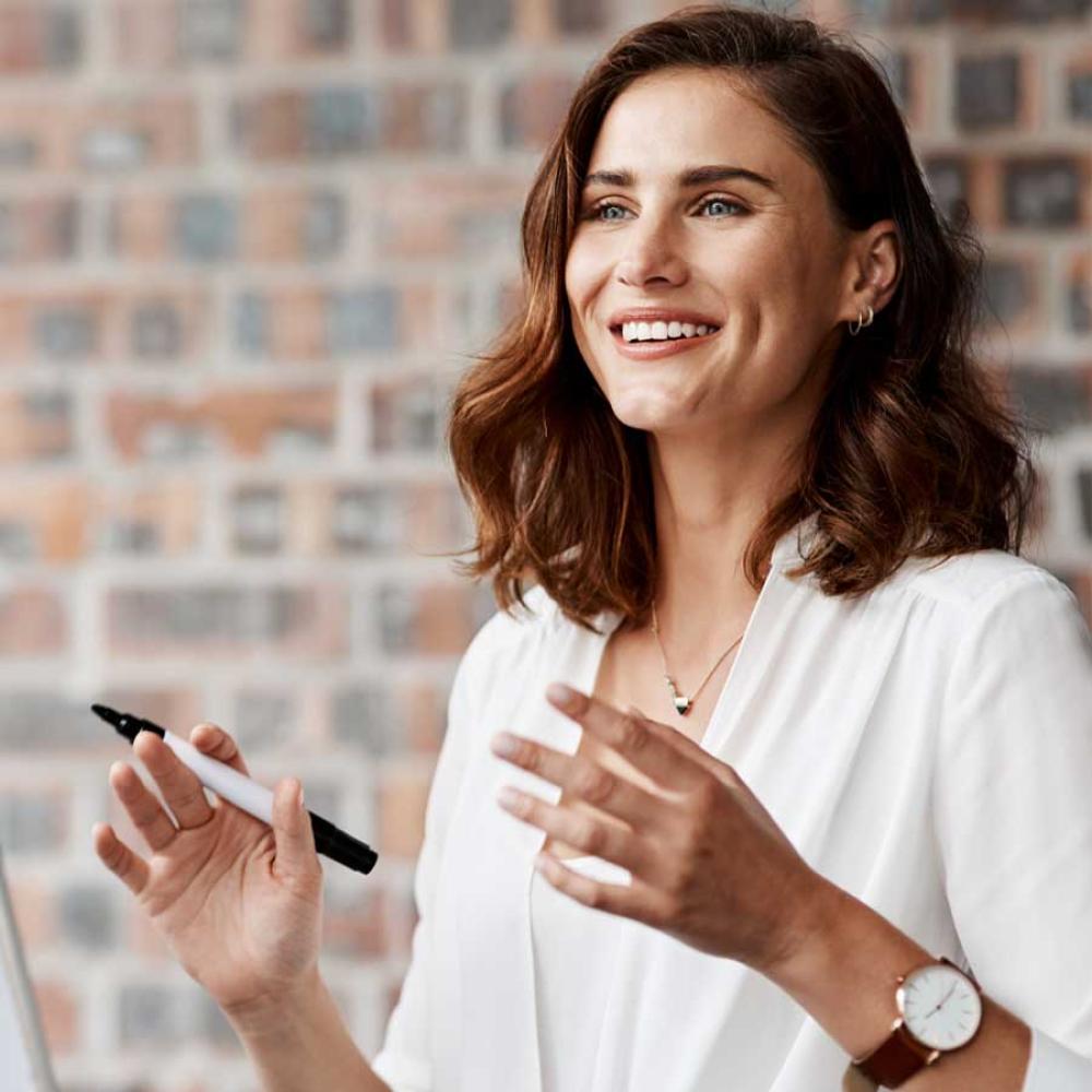An entrepreneur explaining her vision for her startup company